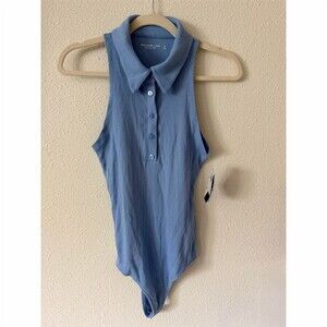 NWT Abercrombie & Fitch Womens Bodysuit Size M Blue Sleeveless Collared Henley